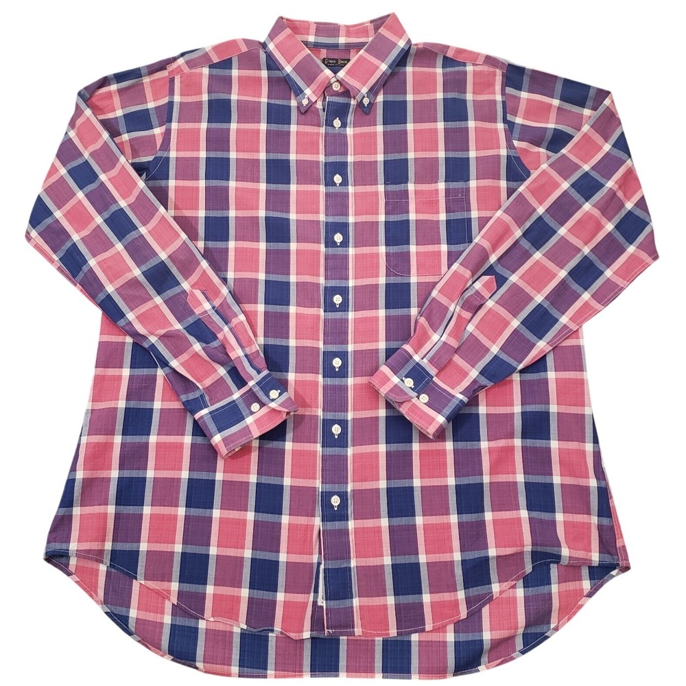 Gitman Bros Button Down Shirt Mens XXL‎ Pink Blue Plaid Cotton Made in USA